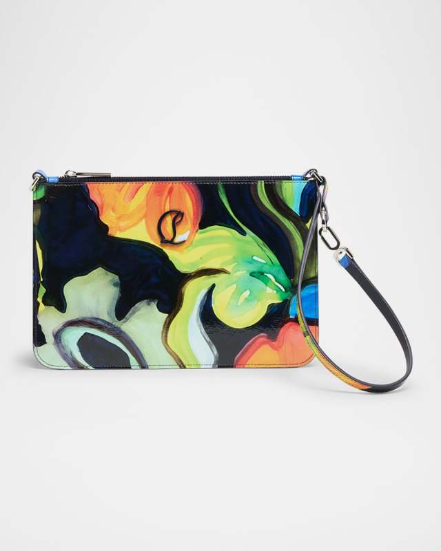 Loubi54 Floral-Print Naplak Leather Pouch Bag